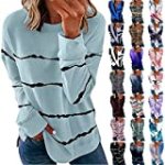 Womens 2022 Fall Fashion Tops Dressy Casual Crewneck Sweatshirt Solid Striped Long Sleeve Loose Pullover Shirts