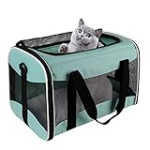 Cat Carrying Case – Pet Carrier Airline Approved, Protable and Breathable Pet Travel Carrier Removable Fleece Pad, Collapsible Cat Carrier Dog Carrier for Medium Cats Small Cats Dogs(17x11x11 Green)
