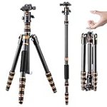 K&F Concept 60 inch Carbon Fiber Camera Tripod,Super Lightweight Compact Travel Tripod with 360 Degree Ball Head,Quick Release Plate,Detachable Monopod 8KG Load Capacity for SLR DSLR C225C0 (BA225)