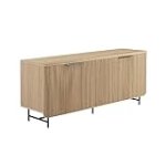 Walker Edison Modern Scandinavian Fluted Door Kitchen Storage Sideboard Buffet Cabinet Console, 69 Inch, Coastal Oak/Black