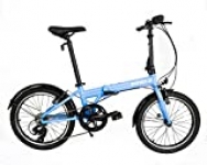 Zizzo Via 20” Folding Bike-Lightweight Aluminum Frame Genuine Shimano 7-Speed 26lb (Light Blue)