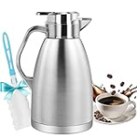61 Oz Thermal Coffee Carafe,1.8L Stainless Steel Thermos Carafe,Double Wall Insulated Coffee Server,Fully Sealed Coffee Thermos Dispenser Keep Hot 12 Hours,Vacuum Thermal Pot for Coffee Tea,Silver