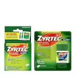 Zyrtec 24 Hour Allergy Relief Tablets, Indoor & Outdoor Allergy Medicine with 10 mg Cetirizine HCl Antihistamine for Allergies, Bundle of one, 30 ct Bottle & Three,1 ct Travel Packs