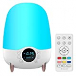 Night Light Bluetooth Speaker, All-IN-1 LED Color Changing Night Light Alarm Clock, 4 Light Modes, 12/24H Dimmable Night Light Lamp, Bedside Table Lamp with Remote Control for Bedroom, Baby, Kids Room