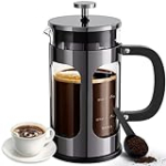 BAYKA 34 Ounce 1 Liter French Press Coffee Maker, Glass Classic Dark Pewter Stainless Steel Coffee Press, Cold Brew Heat Resistant Thickened Borosilicate Coffee Pot for Camping Travel Gifts
