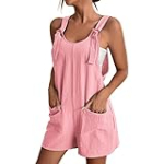 Droeadgor basics womens clothing clearance Rompers for Women 2024 Shorts Summer Casual Short Jumpsuits Overalls Wide Leg Solid Jumpsuit with Pockets best deals today on clearance clearance Pink-2 M