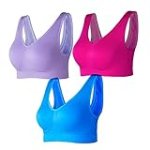 Lemef 3-Pack Seamless Sports Bra Wirefree Yoga Bra with Removable Pads for Women (XX-Large, Rose red&Dark Blue&Dark Purple)