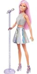 Barbie Careers Fashion Doll & Accessory, Pop Star with Pink Hair & Brown Eyes Wearing Iridescent Skirt with Microphone