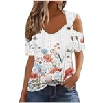 lightning deals of today 2024 Summer Tops for Women Trendy Sexy Cold Shoulder Blouses Workout Eyelet Plus Size Tshirts Casual Short Sleeve Tunic Tess Cotton Ladies Tops Dressy