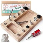 Montessori Screwdriver Board Set, Real 17 Pcs & 12 Holes Fine Motor Skills 3 4 5 +Kids Patience Basic Life Skill Educational Wooden STEM Toys for Toddler Preschool Materials Busy Sensory Tools