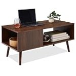 Best Choice Products Wooden Mid-Century Modern Coffee Table, Accent Furniture for Living Room, Indoor, Home Décor w/Open Storage Shelf, Wood Grain Finish – Walnut