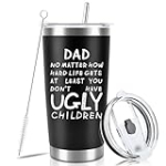 Fathers Day Dad Gifts from Daughter Son Wife Kids, 20oz Tumbler Coffee Travel Cup with Straws Lids – Father’s Birthday Christmas Presents Idea for New Dad Bonus Dad Stepdad PaPa Father in Law Husband