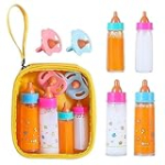 Kaydora Magic Disappearing Milk and Juice Bottles with Pacifiers for Baby Doll Accessories,6 Pieces Pretend Play Feeding Toy Set, 4 Bottles and 2 Pacifiers