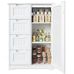 Gizoon 33″ Small Kitchen Pantry Storage Cabinet with Door and Shelves, Pantry Cabinet Storage Cupboard, Freestanding Wooden Dresser with 4 Drawers for Bathroom and Dining Room, White