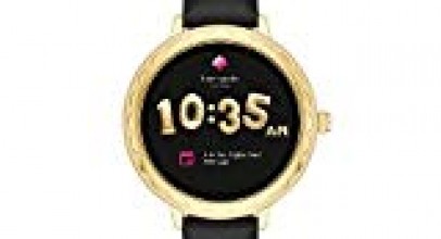 Kate Spade New York Scallop Touchscreen Smartwatch, Gold-tone Stainless Steel, Black Leather Band, 42mm, KST2001