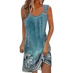 Summer Dresses for Women 2024,Day Prime Deals Today 2024 Floral Dresses for Women Sleeveless Tank Mini Dresses My Orders Cute Milkmaid Sundresses Casual Beach Cover Ups Boho Dress(Aa-Sky Blue,L)