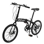 Ktaxon 20 in Folding Bike Adult Bike, 7-Speed Folding Bicycle with 100% Assembled, Double Shock Effect, Powerful Mechanical Dual Disc Brakes and Adjustable Design (Black & Green)