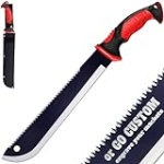 11-Inch Serrated Blade Machete with Nylon Sheath – Saw Blade Machetes with Non-Slip Rubber Handle – Best Brush Clearing Tool Machete for Cutting Trees and Yard Work – Survival E-Book Included 111084