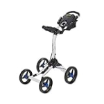 Bag Boy Quad XL 4 Wheel Golf Push Cart, Easy Two-Step Open & Close, Scorecard Console, Beverage Holder, Mobile Device Holder, Handle Mounted Parking Brake,