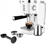 Gevi Espresso Machine 20 Bar Fast Heating Automatic White Espresso Machine with Milk Frother Cappuccino Maker for Espresso, Latte, Macchiato, 1.2L Water Tank, 1350W, White