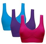 Vermilion Bird Women’s 3 Pack Seamless Comfortable Sports Bra with Removable Pads M/Shirt Size 6,8 Red &Blue &Purple