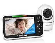 HelloBaby Upgrade Monitor, 5”Sreen with 30-Hour Battery, Pan-Tilt-Zoom Video Baby Monitor with Camera and Audio, Night Vision, VOX, 2-Way Talk, 8 Lullabies and 1000ft Range No WiFi