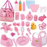 Liberty Imports 28 PCS Baby Doll Accessories Complte Car Set – Doll Feeding Pretend Playset for Kids, Girls with Magic Milk Bottles in a Storage Bag