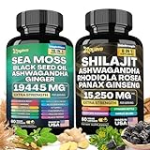 Zoyava Dynamic Vitality Bundle – Sea Moss 7000mg, Black Seed Oil 4000mg, Ashwagandha 2000mg, Ginger & Shilajit 9000mg, Rhodiola Rosea 1000mg, Panax Ginseng 1500mg, All in 1 Supplements (1 Pack)