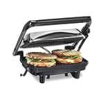 Hamilton Beach Panini Press Sandwich Maker & Electric Indoor Grill with Locking Lid, Opens 180 Degrees for any Thickness for Quesadillas, Burgers & More, Nonstick 8″ x 10″ Grids, Chrome (25460A)