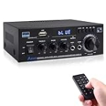 Stereo Audio Amplifier Receiver, 300Wx2 Home Dual Channel Bluetooth 5.0 Sound Speaker AMP, Home Amplifiers FM Radio, USB, SD Card, with Remote Control Home Theater Audio Stereo System Components