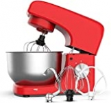 Stand Mixer, 4.7QT Stainless Steel Bowl & 8-Speed Tilt-Head Electric Food Mixer with Dough Hook, Wire Whip & Beater, Pouring Shield, Red