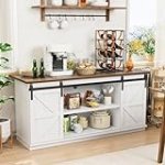 Shahoo Farmhouse Sideboard Buffet Cabinet, Coffee Bar Storage with Sliding Barn Doors, Shelf for Home Dining Room, 27.5 Height, White