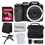 Kodak PIXPRO AZ252 Astro Zoom 16MP Digital Camera (Black) Bundle with Point & Shoot Camera Case + Transcend 16GB SDHC Class10 UHS-I Card 400X Memory Card + USB Card Reader + Table Tripod (8 Items)