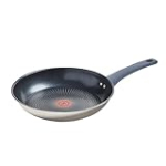 T-fal Essentials Stainless Steel Fry Pan w/Non Stick Coating 10.5 Inch, Induction Compatible, Oven Safe 350F, Heat Indicator, Nonstick Frying Pan, Versatile Skillet, Dishwasher Safe, Silver/Blue