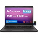 HP Stream 14 Business Laptop I 14″ HD Anti-Glare Display I Intel 4-core Celeron N4120 I 4GB DDR4 64GB eMMC I Intel UHD Graphics 600 USB-C Office365 for 1-Year Win11 + 32GB MicroSD Card