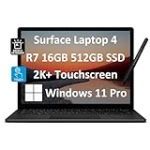 Microsoft Surface Laptop 4 Business Laptop (13.5″ 2K+ Touchscreen, AMD Ryzen 7 4980U, 16GB RAM, 512GB SSD, IST Active Stylus), Backlit KB, 17-Hr Long Battery Life, Wi-Fi 6, Webcam, Win 11 Pro, Black