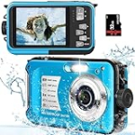 Underwater Camera with 32GB Card Waterproof Camera 10FT 30MP FHD 1080P Compact 16X Digital Zoom Underwater Kids Digital Camera for Snorkeling, Blue