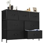 Sweetcrispy Dresser, Dresser for Bedroom, Storage Drawers, TV Stand Fabric Storage Tower with 7 Drawers, Chest of Drawers with Fabric Bins, Wooden Top for TV up to 45 inch, for Kid Room, Closet