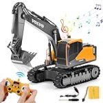 DOUBLE E Volvo RC Excavator Remote Control Excavator Toy for Boys Full Function Construction Vehicles Toys with Shovel for Outdoor Play Sandbox Digger Toys Gifts for Kids