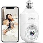Alkivision 2K Light Bulb Security Cameras Wireless Outdoor – 2.4G Hz 360° Motion Detection, for Home Security Outside Indoor, Full-Color Night Vision, Auto Tracking, Siren Alarm, 24/7 Recording