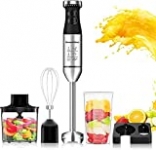 Immersion Handheld Blender, Bonsenkitchen 9-Speed Stainless Steel Hand Blender Set with Wall Mounted Bracket, Food Grinder Bowl, Measuring Mug, Egg Whisk for Smoothies, Infant Food, Sauces, Puree