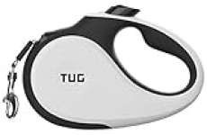 TUG 360° Tangle-Free Retractable Dog Leash | 16 ft Strong Nylon Tape | One-Handed Brake, Pause, Lock (Medium, White)