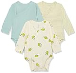 Amazon Essentials Baby Girls’ Cotton Long-Sleeve Side Snap Bodysuit (Previously Amazon Aware), Pack of 3, Ivory/Pale Mint Green/Hedgehogs, 18 Months