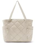 BAGSMART Tote Bag for Women, Large Tote Bag with Zipper, Quilted Puffer Bag Gym Bag Top Handle Handbag for Travel Work, Beige