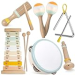 Baby Musical Instruments-Montessori Wooden Toys for Toddlers 1-3,Neutral Colors Percussion Instruments Set with Modern Boho Xylophone for Kids Preschool Educational 3+ (MIS898)