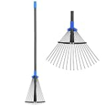 Adjustable Metal Leaf Rake Long Handle, Garden Rakes for Lawns Heavy Duty Leaves with Expandable Head 8-17″, Yard Women Kids Rake for Gardening RV Camping