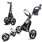 LTY Golf Push Cart, 3 Wheels Folding Golf cart with Foot Brake & Phone Holder & Waterproof Cooler Bag, Portable Lightweight Quick Open Fold Golf Cart, Adjustable Handle (Black)