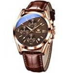 Brown Leather Watch for Men Water Resistant Analog Mens Big Face Watches Luxury Chronograph Men’s Wrist Watches Day/Date Mens Fashion Watches Multifunction Quartz Mens Watches, Reloj de Hombre