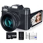 Digital Camera for Photography and Video VJIANGER 4K 48MP Vlogging Camera for YouTube with 180° Flip Screen,16X Digital Zoom,52mm Wide Angle & Macro Lens, 32GB TF Card, 2 Batteries (W01-Black)