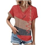 Generic Lightning Deals of Today 2024 Summer Tops for Women Sexy Buttons V Neck Plus Size Blouses Workout Short Sleeve T Shirts Floral Print Loose Fit Shirts, X-Large, A1#red